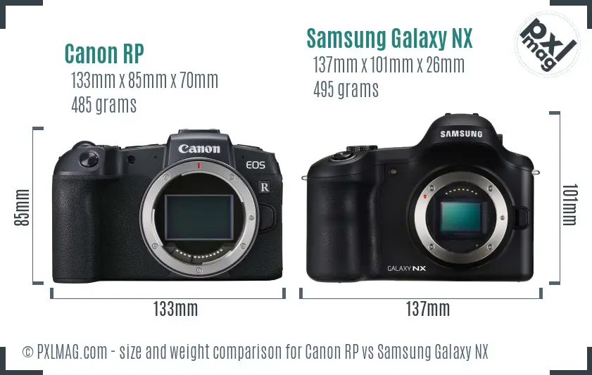 Canon RP vs Samsung Galaxy NX size comparison