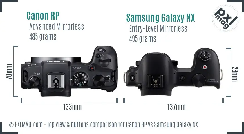 Canon RP vs Samsung Galaxy NX top view buttons comparison