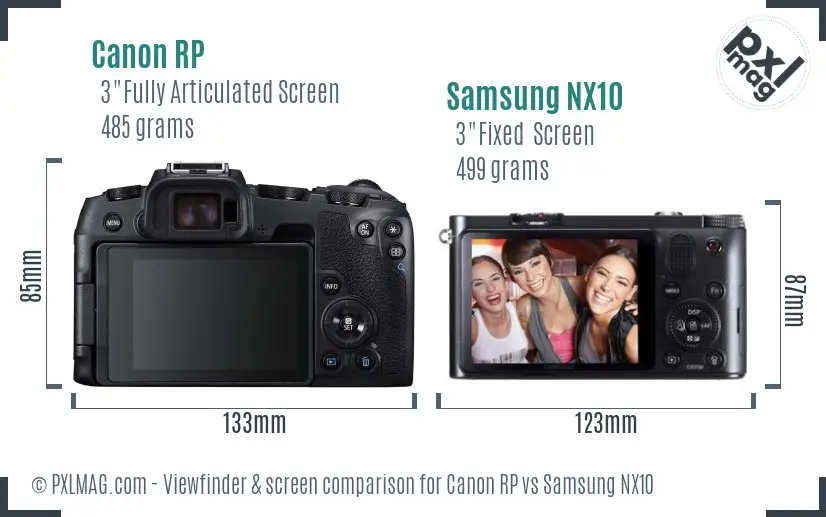 Canon RP vs Samsung NX10 Screen and Viewfinder comparison
