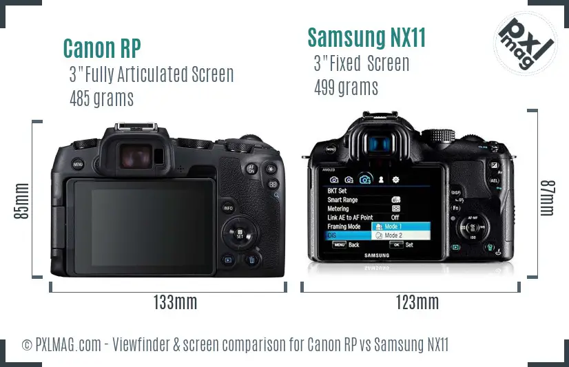 Canon RP vs Samsung NX11 Screen and Viewfinder comparison