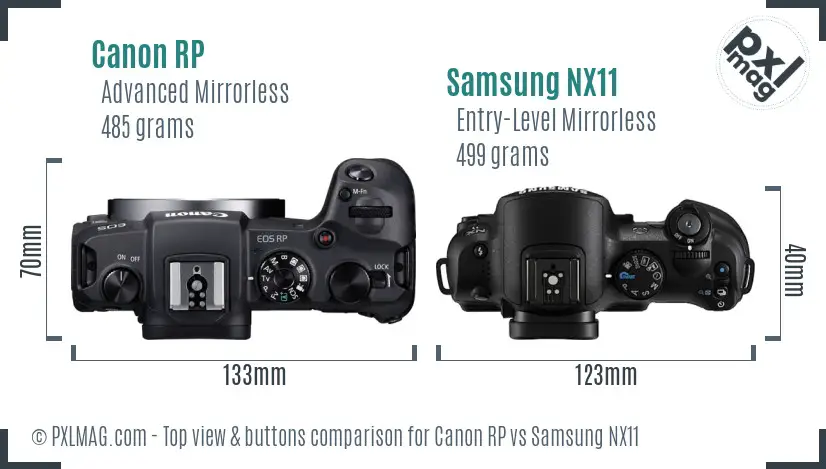 Canon RP vs Samsung NX11 top view buttons comparison