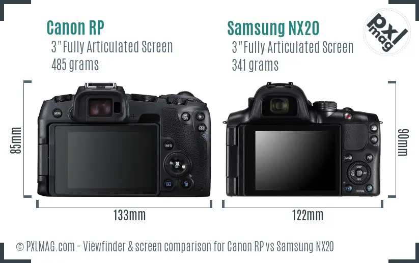 Canon RP vs Samsung NX20 Screen and Viewfinder comparison