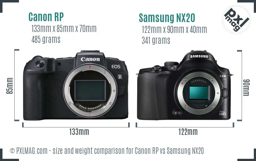 Canon RP vs Samsung NX20 size comparison
