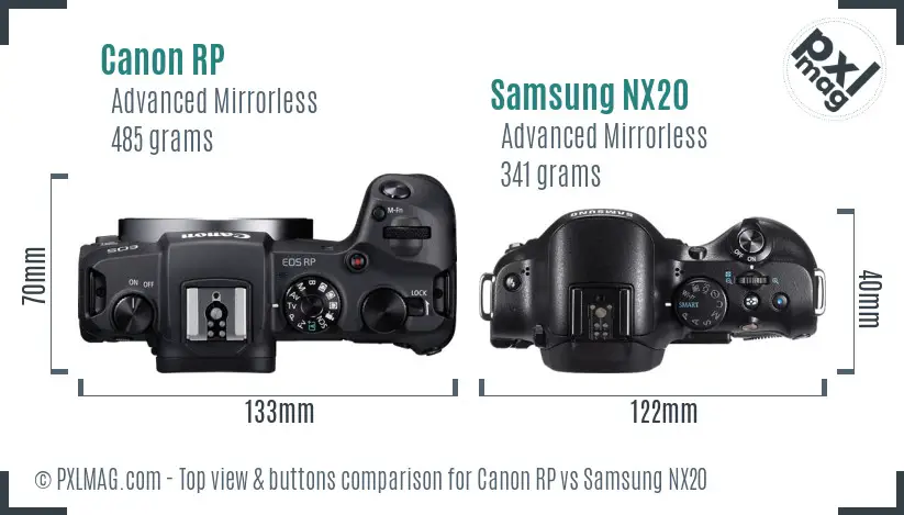Canon RP vs Samsung NX20 top view buttons comparison
