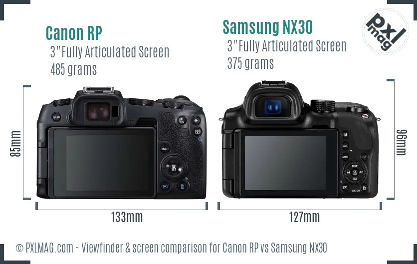 Canon RP vs Samsung NX30 Screen and Viewfinder comparison