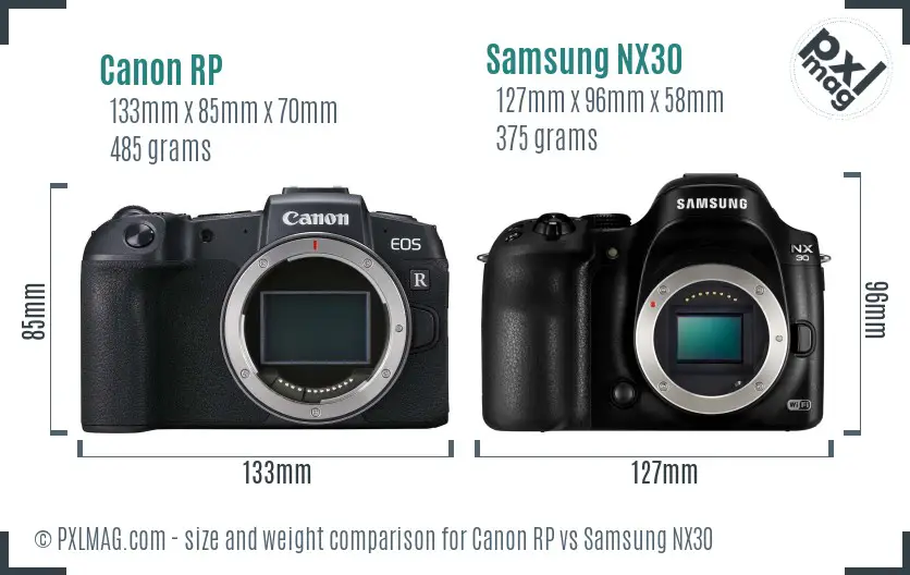 Canon RP vs Samsung NX30 size comparison