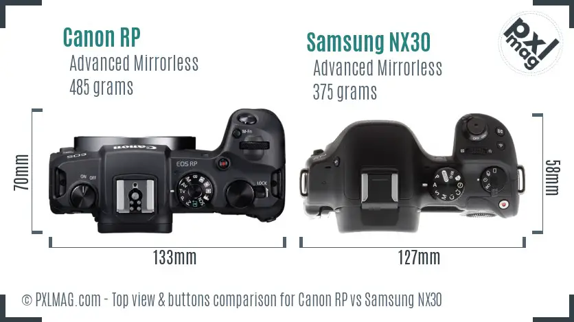 Canon RP vs Samsung NX30 top view buttons comparison