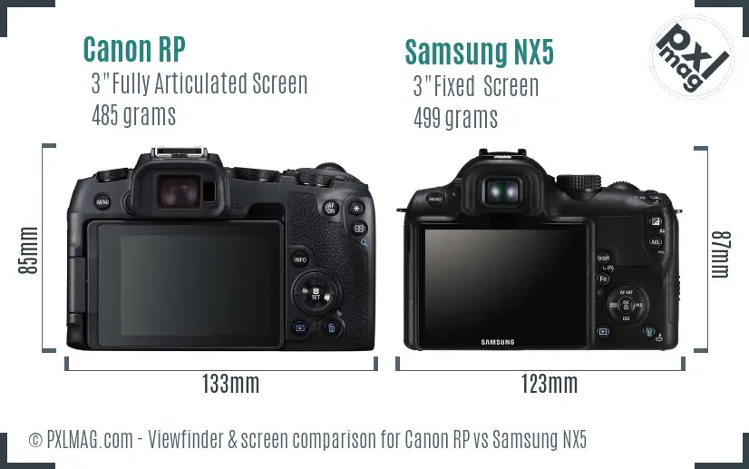 Canon RP vs Samsung NX5 Screen and Viewfinder comparison