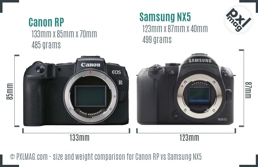 Canon RP vs Samsung NX5 size comparison
