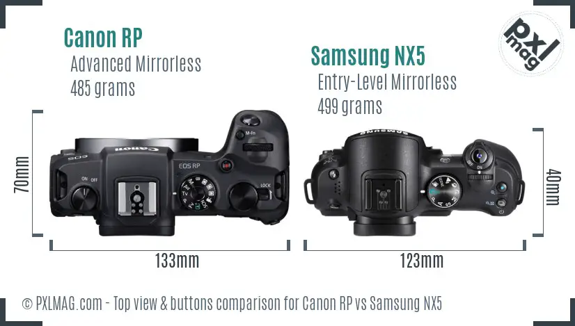Canon RP vs Samsung NX5 top view buttons comparison