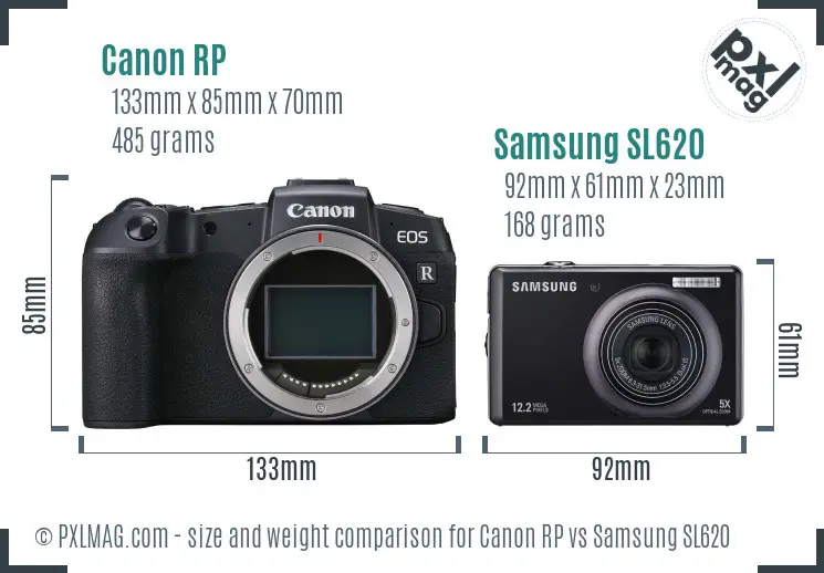 Canon RP vs Samsung SL620 size comparison