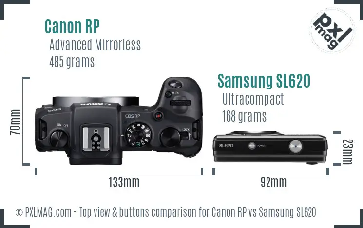 Canon RP vs Samsung SL620 top view buttons comparison