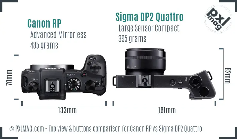Canon RP vs Sigma DP2 Quattro top view buttons comparison