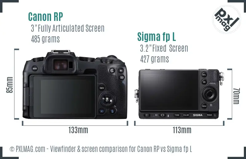 Canon RP vs Sigma fp L Screen and Viewfinder comparison