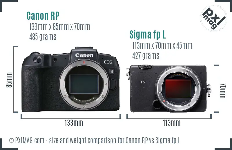 Canon RP vs Sigma fp L size comparison
