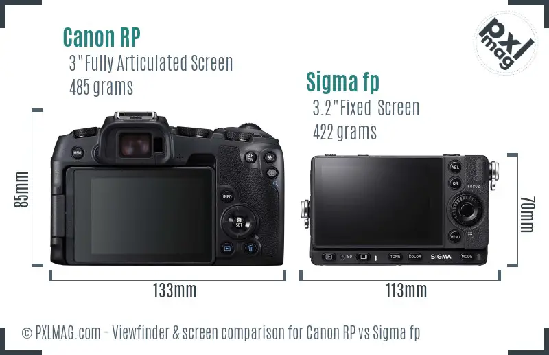 Canon RP vs Sigma fp Screen and Viewfinder comparison