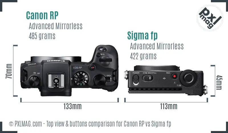 Canon RP vs Sigma fp top view buttons comparison