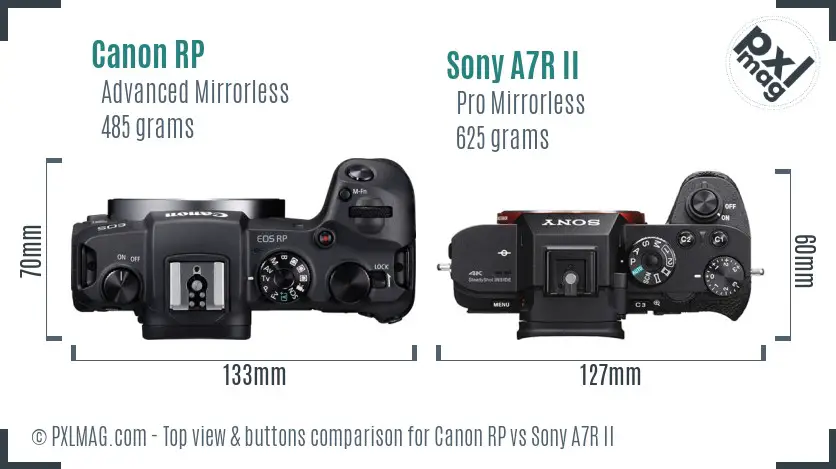 Canon RP vs Sony A7R II top view buttons comparison Canon RP vs Sony A7R II top view buttons comparison