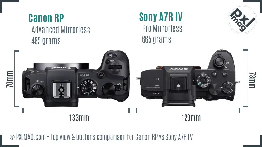 Canon RP vs Sony A7R IV top view buttons comparison Canon RP vs Sony A7R IV top view buttons comparison