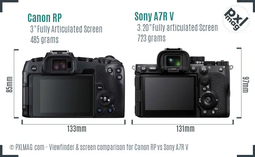 Canon RP vs Sony A7R V Screen and Viewfinder comparison