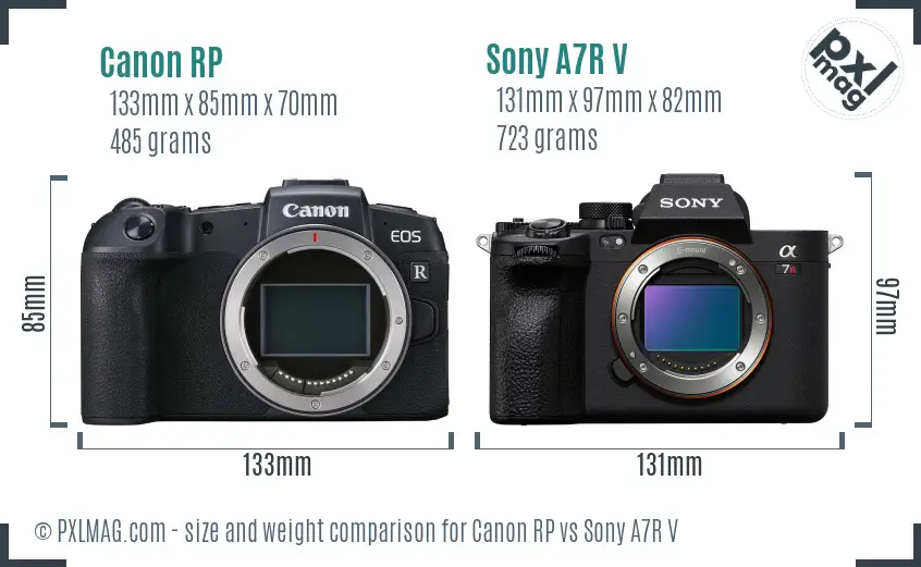 Canon RP vs Sony A7R V size comparison