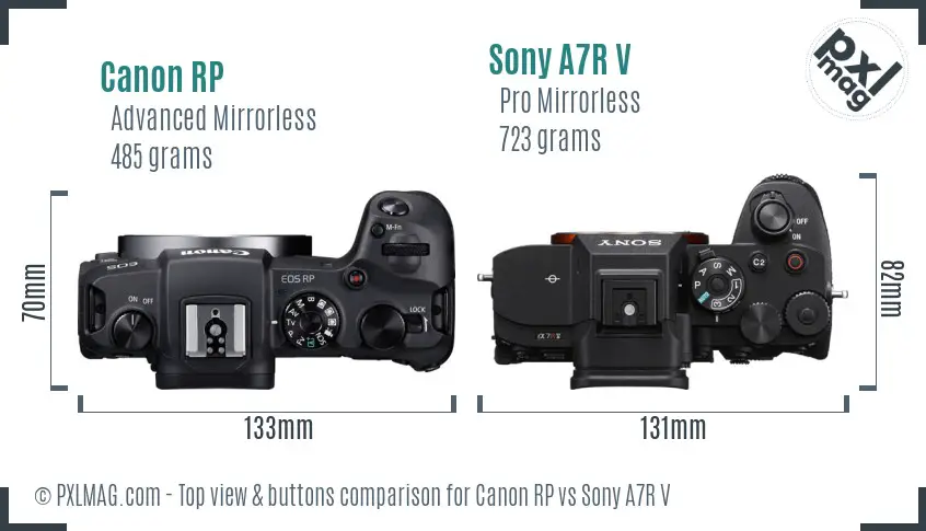 Canon RP vs Sony A7R V top view buttons comparison