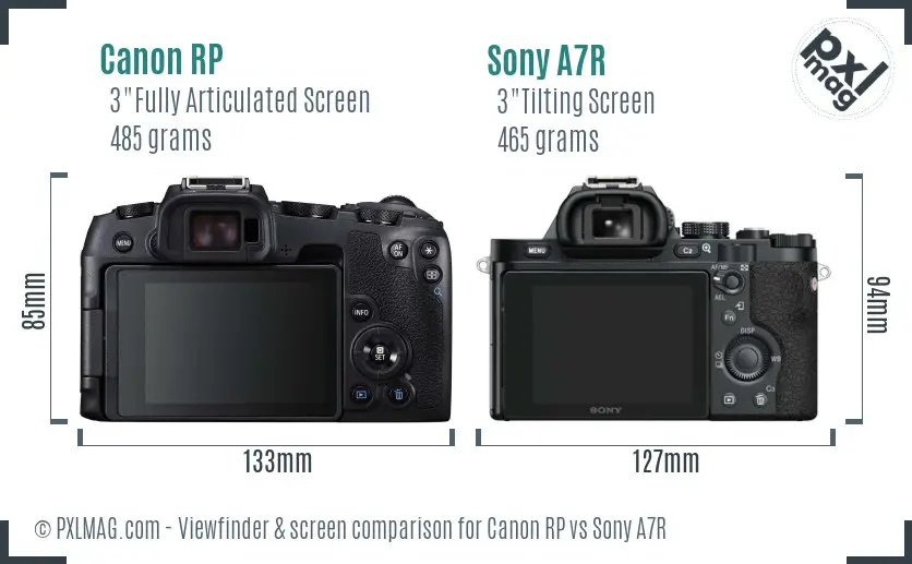 Canon RP vs Sony A7R Screen and Viewfinder comparison