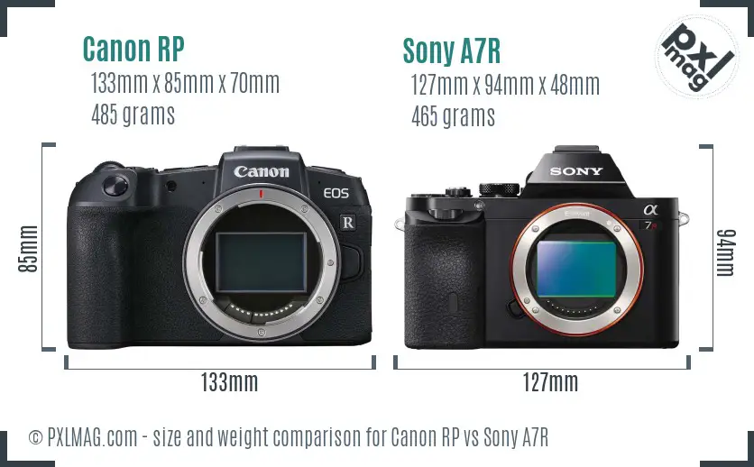 Canon RP vs Sony A7R size comparison