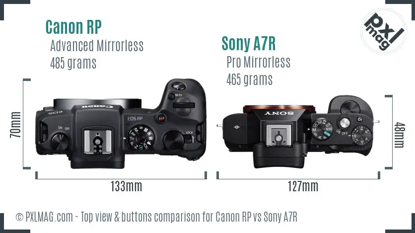 Canon RP vs Sony A7R top view buttons comparison