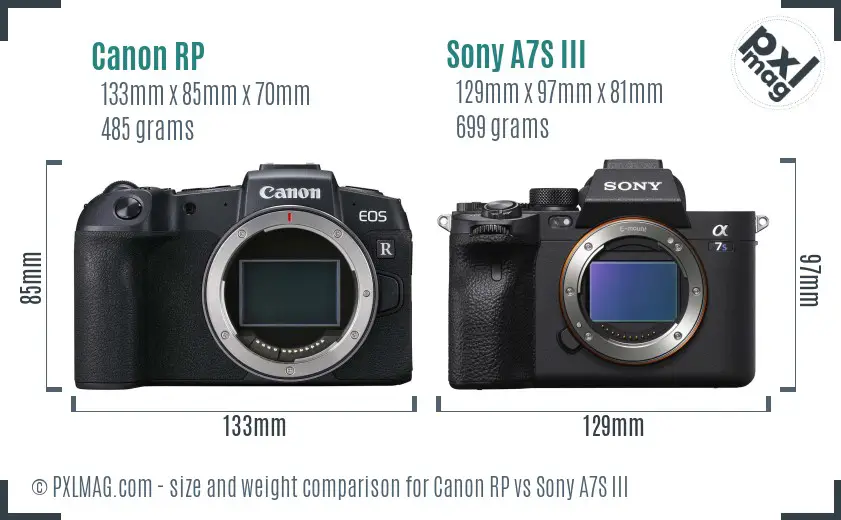 Canon RP vs Sony A7S III size comparison