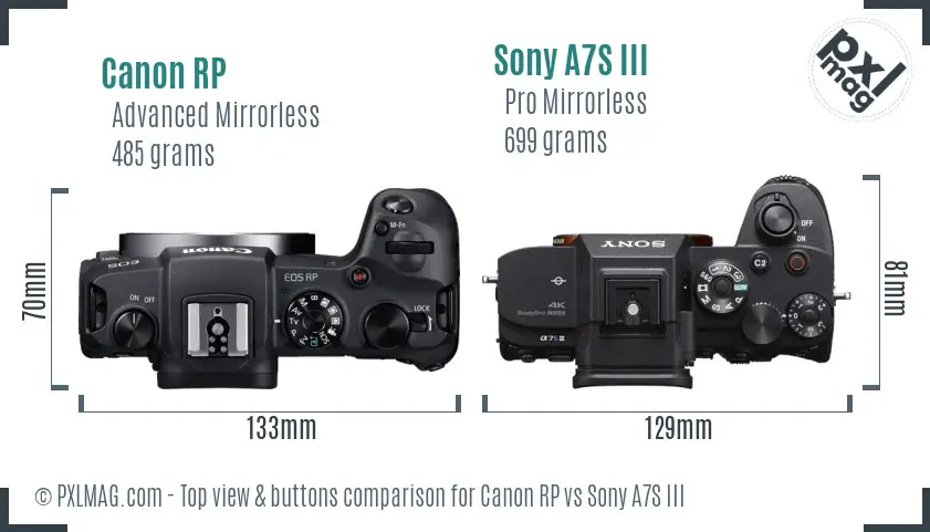Canon RP vs Sony A7S III top view buttons comparison