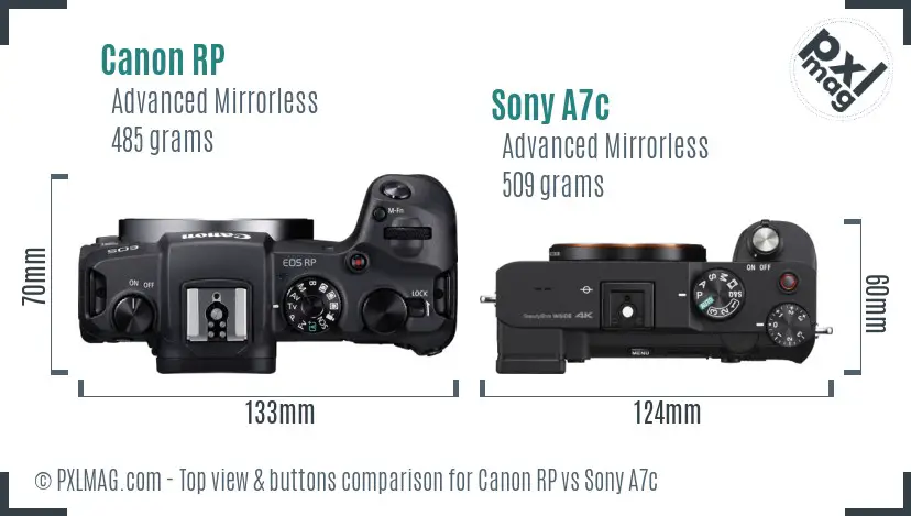 Canon RP vs Sony A7c top view buttons comparison