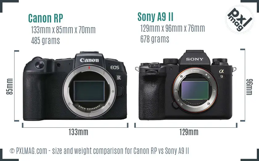 Canon RP vs Sony A9 II size comparison