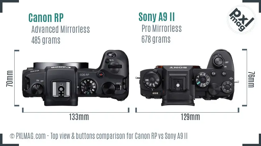 Canon RP vs Sony A9 II top view buttons comparison