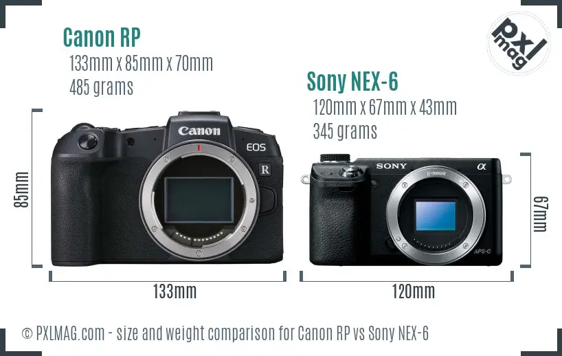 Canon RP vs Sony NEX-6 size comparison