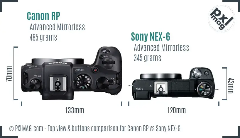 Canon RP vs Sony NEX-6 top view buttons comparison