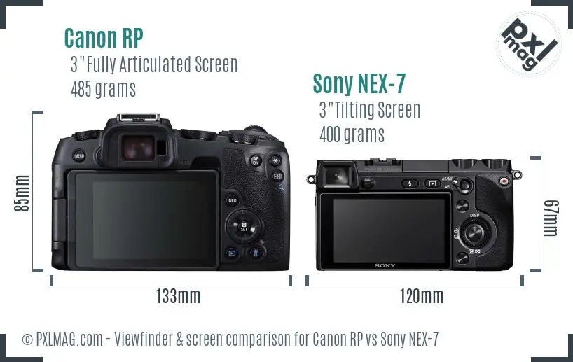 Canon RP vs Sony NEX-7 Screen and Viewfinder comparison