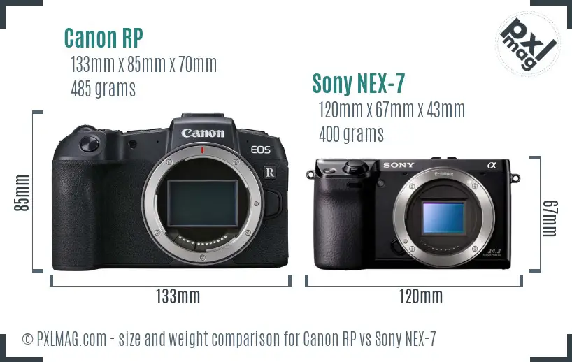 Canon RP vs Sony NEX-7 size comparison