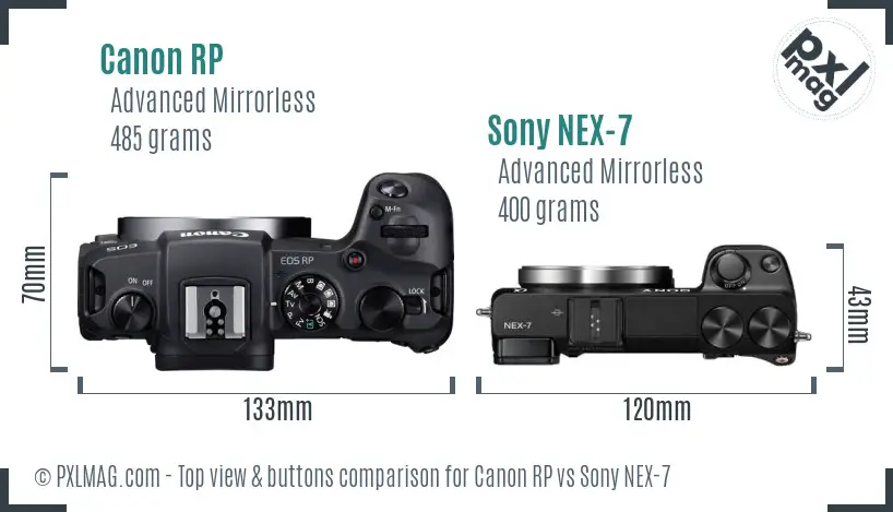 Canon RP vs Sony NEX-7 top view buttons comparison