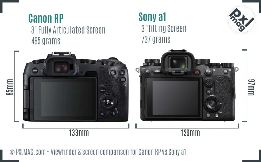 Canon RP vs Sony a1 Screen and Viewfinder comparison