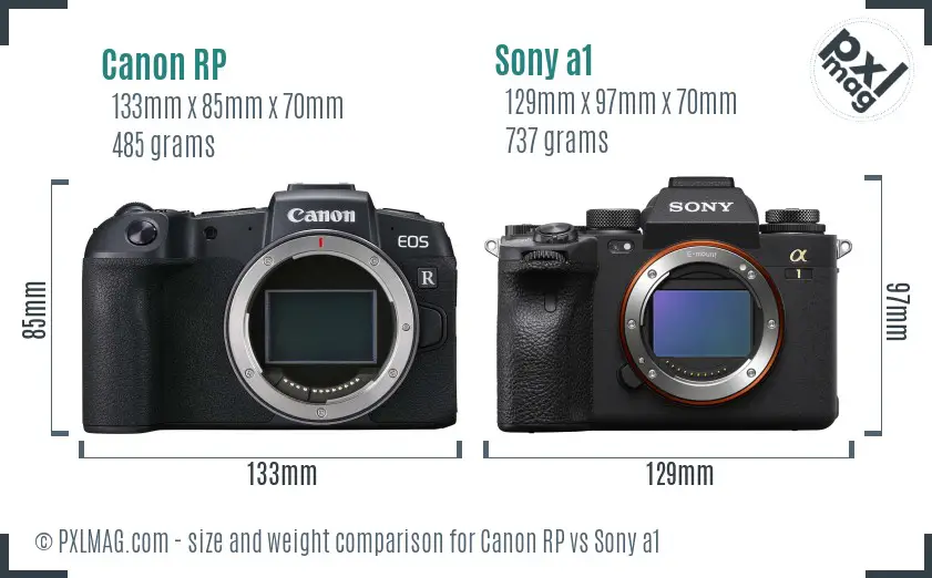 Canon RP vs Sony a1 size comparison