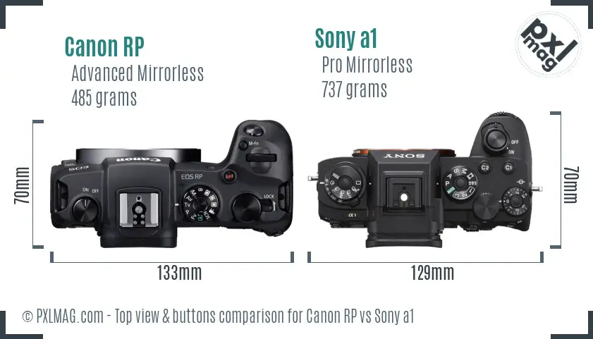 Canon RP vs Sony a1 top view buttons comparison