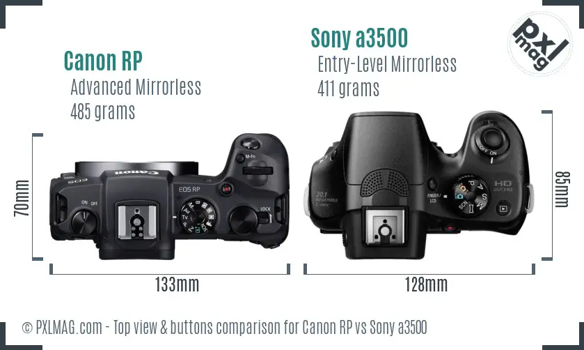 Canon RP vs Sony a3500 top view buttons comparison