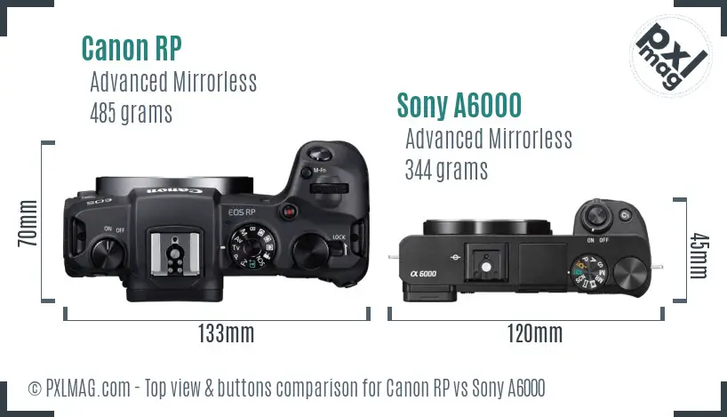 Canon RP vs Sony A6000 top view buttons comparison