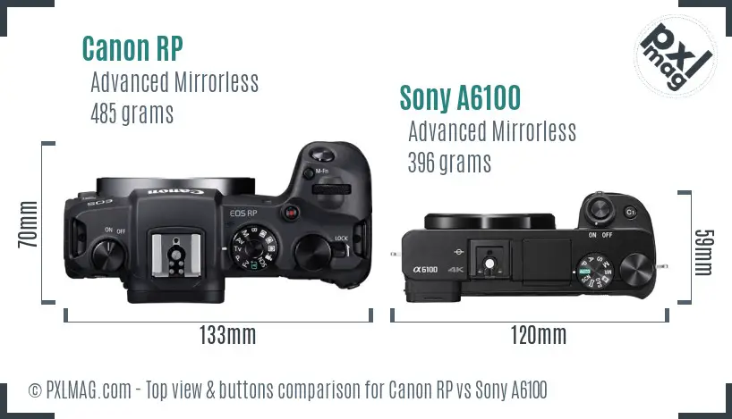 Canon RP vs Sony A6100 top view buttons comparison