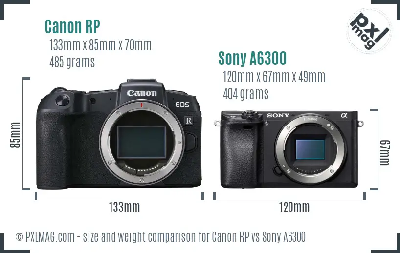 Canon RP vs Sony A6300 size comparison