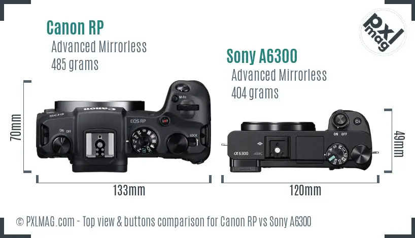 Canon RP vs Sony A6300 top view buttons comparison