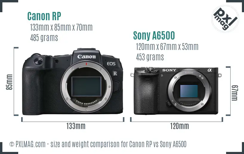 Canon RP vs Sony A6500 size comparison