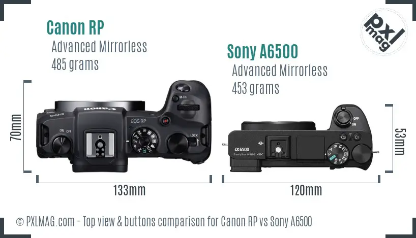 Canon RP vs Sony A6500 top view buttons comparison