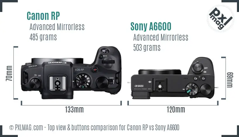 Canon RP vs Sony A6600 top view buttons comparison